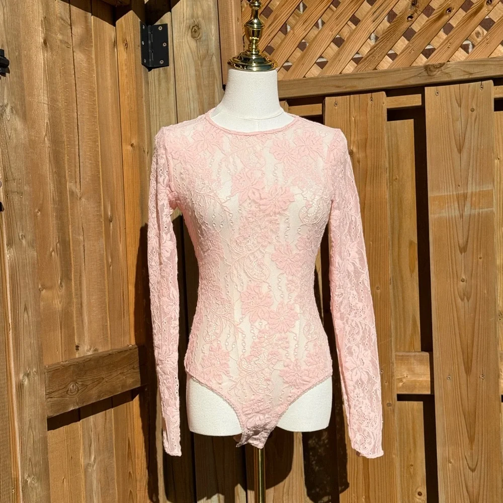 🆕 ZIMMERMANN 🧿 NWT Lace Long Sleeve Bodysuit, Blush - Sz 0 US 4